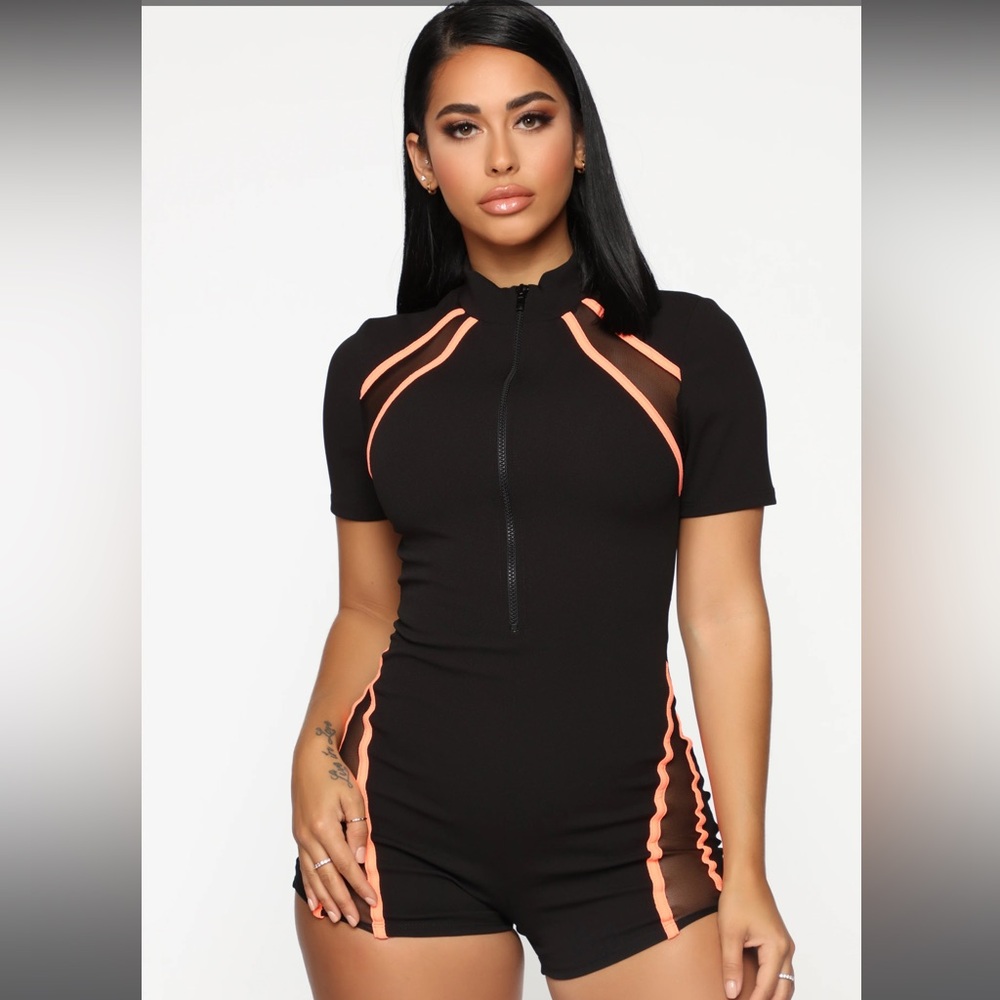 Fashion Nova Best Choice Romper in Black/Coral